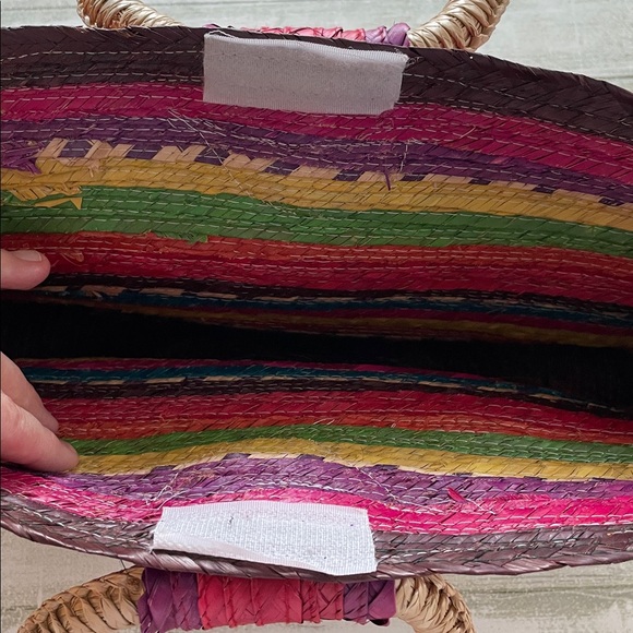 Multicolor Straw Tote Bag with Circular Handles - Picture 4 of 5